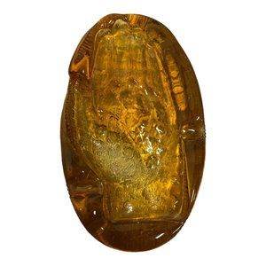Vintage Midcentury Amber Color Pressed Glass Hand Print Ashtray, unique statemen